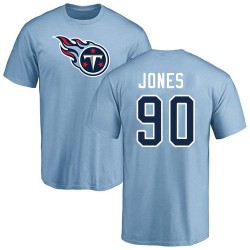 DaQuan Jones Light Blue Name & Number Logo - #90 Football Tennessee Titans T-Shirt