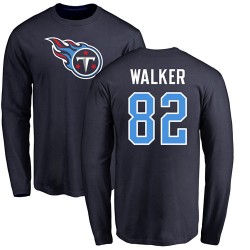 Delanie Walker Navy Blue Name & Number Logo - #82 Football Tennessee Titans Long Sleeve T-Shirt