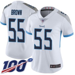 Limited Women's Jayon Brown White Road Jersey - #55 Football Tennessee Titans 100th Season Vapor Untouchable