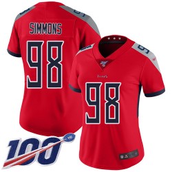 Limited Women's Jeffery Simmons Red Jersey - #98 Football Tennessee Titans 100th Season Inverted Legend