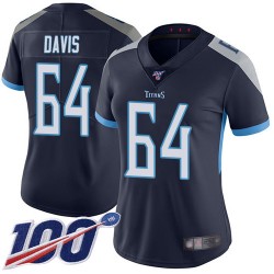 Limited Women's Nate Davis Navy Blue Home Jersey - #64 Football Tennessee Titans 100th Season Vapor Untouchable