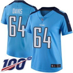 Limited Women's Nate Davis Light Blue Jersey - #64 Football Tennessee Titans 100th Season Rush Vapor Untouchable