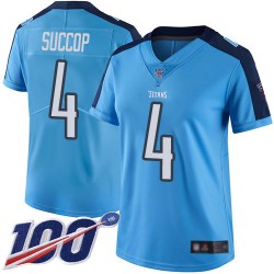 Limited Women's Ryan Succop Light Blue Jersey - #4 Football Tennessee Titans 100th Season Rush Vapor Untouchable