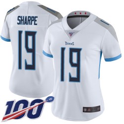 Limited Women's Tajae Sharpe White Road Jersey - #19 Football Tennessee Titans 100th Season Vapor Untouchable