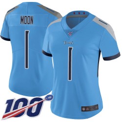 Limited Women's Warren Moon Light Blue Alternate Jersey - #1 Football Tennessee Titans 100th Season Vapor Untouchable