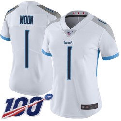 Limited Women's Warren Moon White Road Jersey - #1 Football Tennessee Titans 100th Season Vapor Untouchable