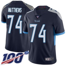 Limited Men's Bruce Matthews Navy Blue Home Jersey - #74 Football Tennessee Titans 100th Season Vapor Untouchable