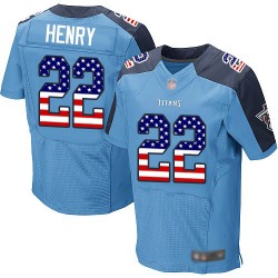 Elite Men's Derrick Henry Light Blue Home Jersey - #22 Football Tennessee Titans USA Flag Fashion
