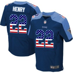 Elite Men's Derrick Henry Navy Blue Alternate Jersey - #22 Football Tennessee Titans USA Flag Fashion