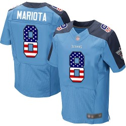 Elite Men's Marcus Mariota Light Blue Home Jersey - #8 Football Tennessee Titans USA Flag Fashion