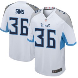 Game Men's LeShaun Sims White Road Jersey - #36 Football Tennessee Titans