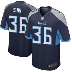 Game Men's LeShaun Sims Navy Blue Home Jersey - #36 Football Tennessee Titans