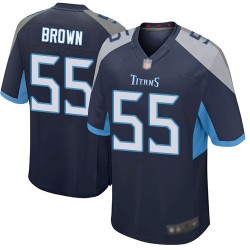 Game Men's Jayon Brown Navy Blue Home Jersey - #55 Football Tennessee Titans
