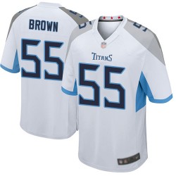 Game Men's Jayon Brown White Road Jersey - #55 Football Tennessee Titans