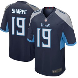 Game Men's Tajae Sharpe Navy Blue Home Jersey - #19 Football Tennessee Titans
