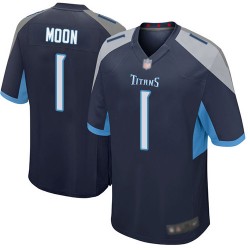 Game Men's Warren Moon Navy Blue Home Jersey - #1 Football Tennessee Titans